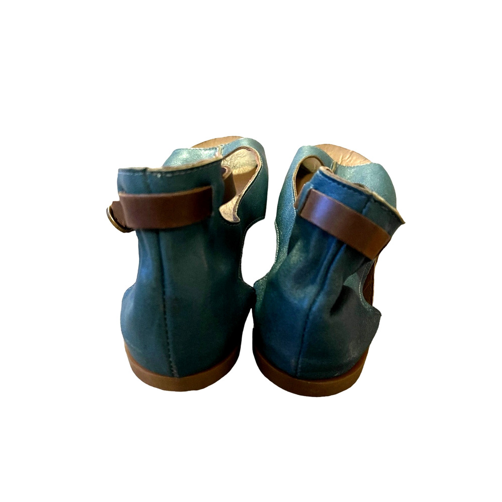 Anthropologie x Lili 7 Mill Italian Leather MUSK Sandals $289 Flats Teal Blue - Picture 6 of 8